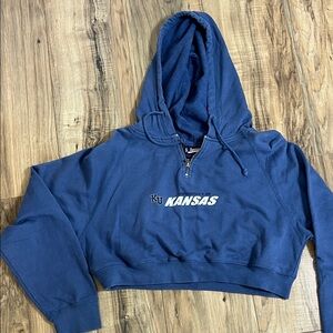 Vintage J. America 100% Cotton Gray 1/2 Zip Cropped Hoodie With "KANSAS" Sz M